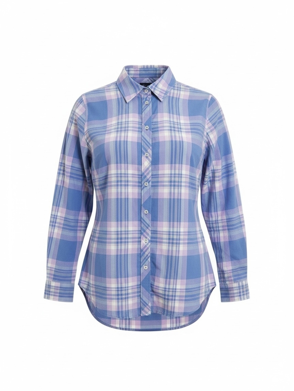 Talbots Blue & Pink Plaid Button-Down Shirt w/ Metallic Thread Preppy Old Money